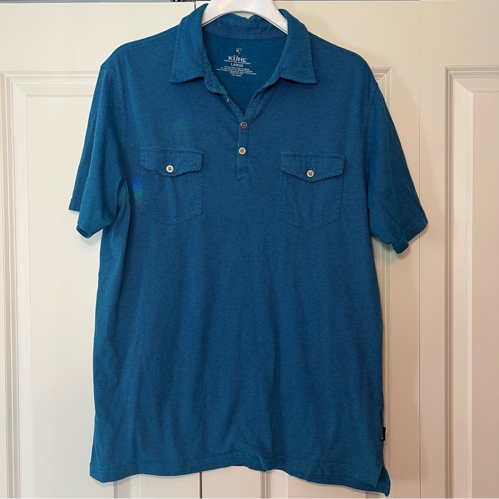 KÜHL men’s Icelandr blue polo athletic shirt. Size L.